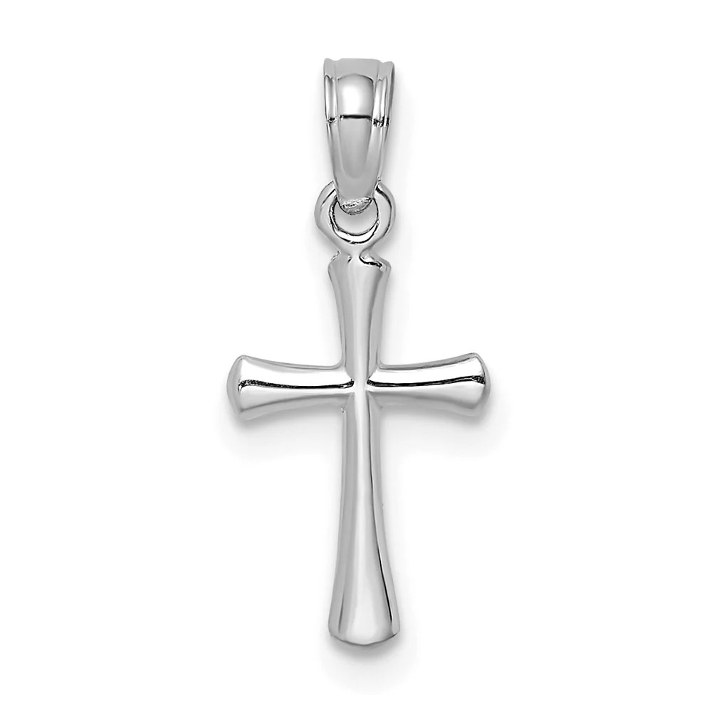 10K / 14K White Gold Polished Beveled Cross W/ Round Tips Charm