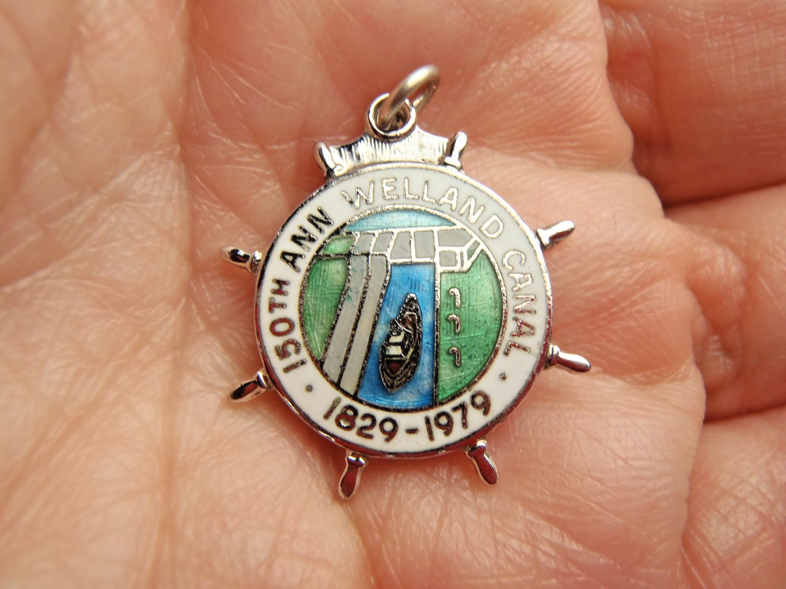 Welland Canal 150th Anniversary Sterling Silver Enamel Charm from 1979 Free Ship