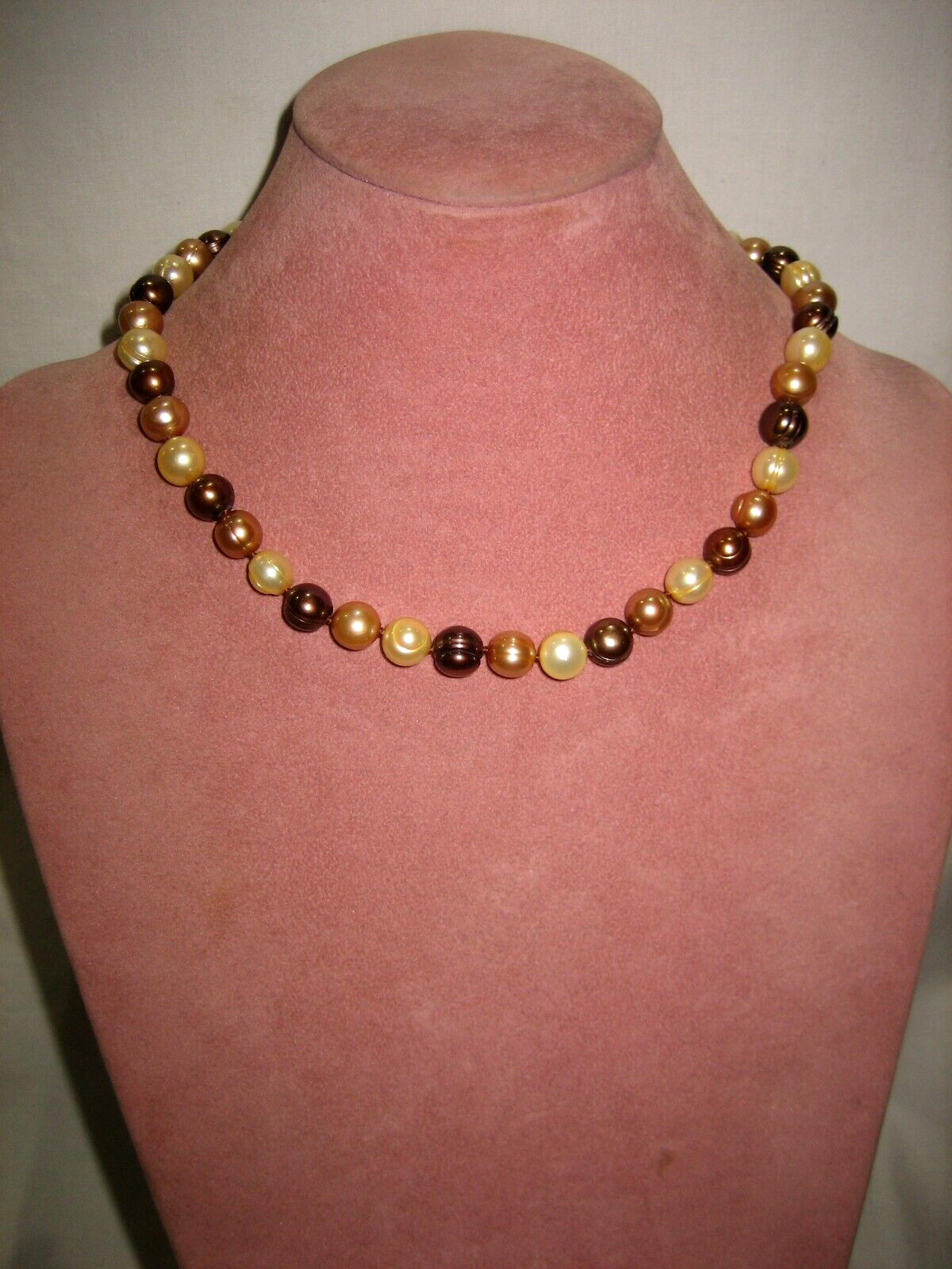 HONORA STERLING SILVER BRONZE, GOLD AND CREAM CIRCLE PEARL 18″ NECKLACE