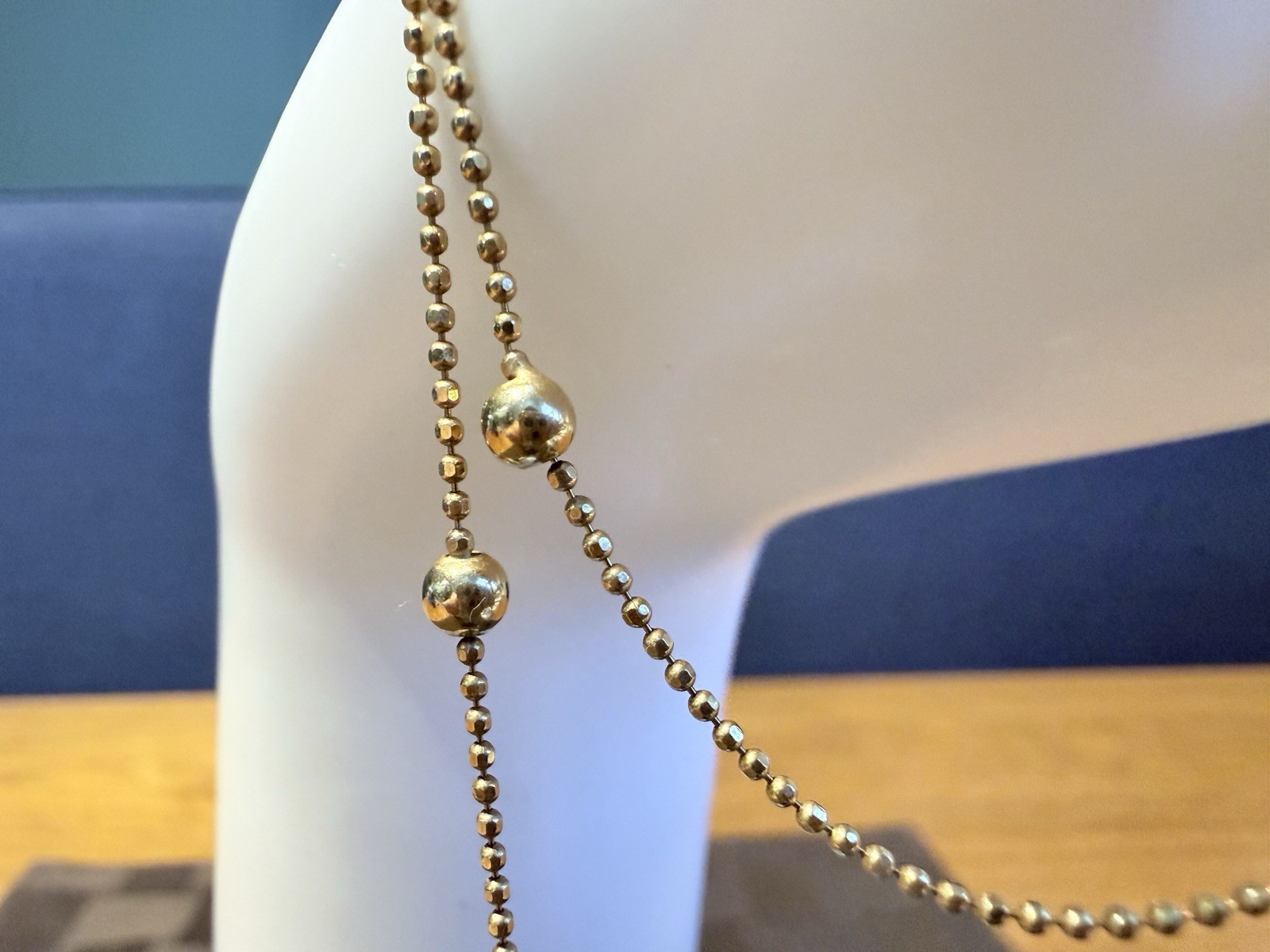 Vintage Solid 18K Yellow Gold Italian Ball Station Necklace – 18″ 3.78g 750