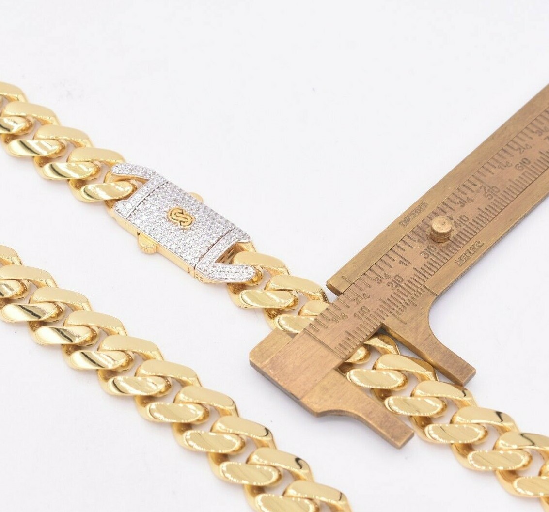 13mm Miami Cuban Royal Link Chain Necklace Box Clasp Real 14K Yellow Gold