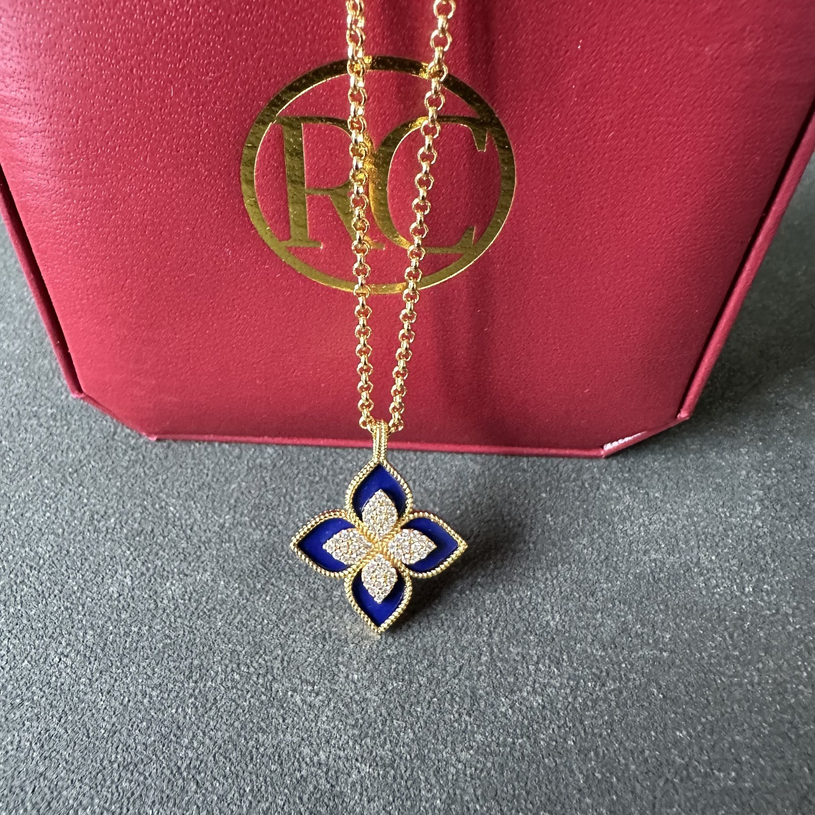 Roberto Coin Venetian Princess 18K Gold Lapis Lazuli & Diamond Flower Necklace