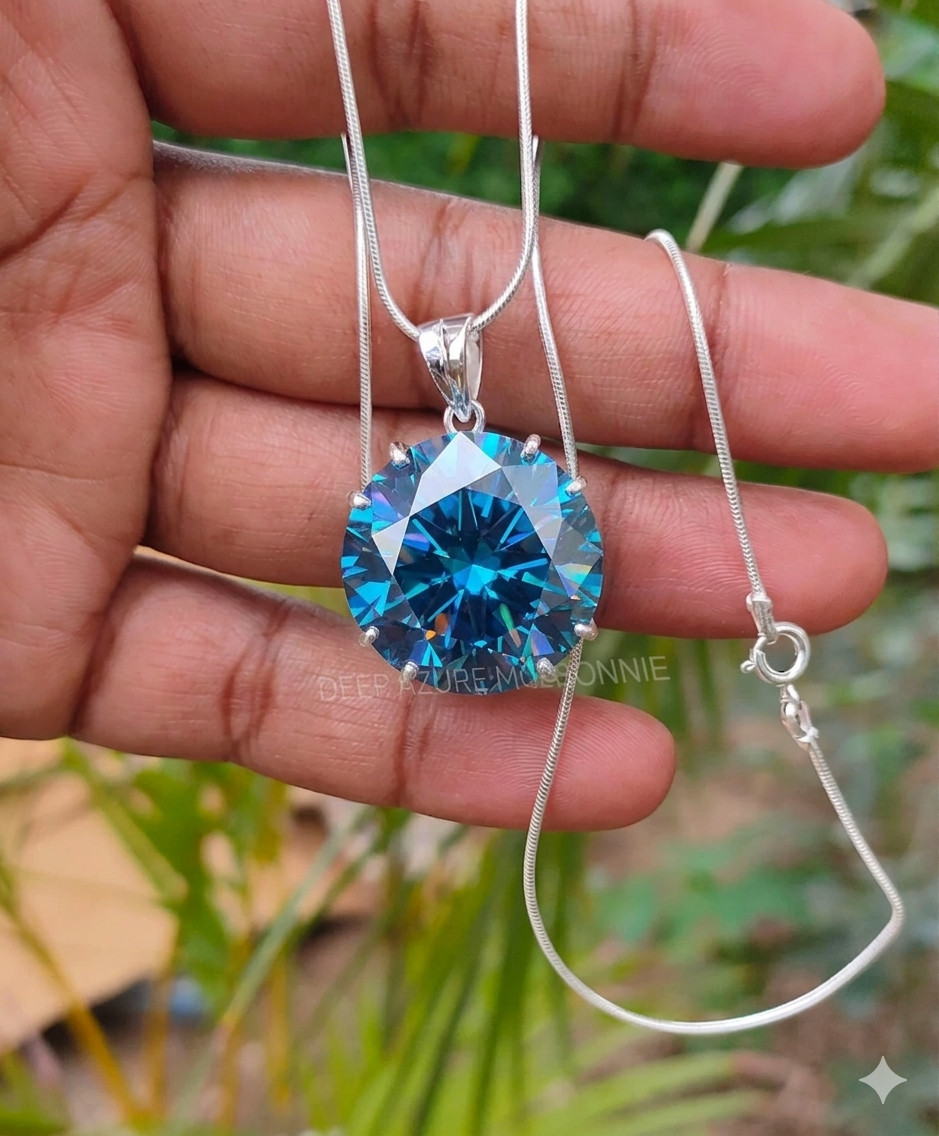HUGE 38 Ct Certified Azure Blue Diamond Pendant Necklace-FREE Diamond Studs