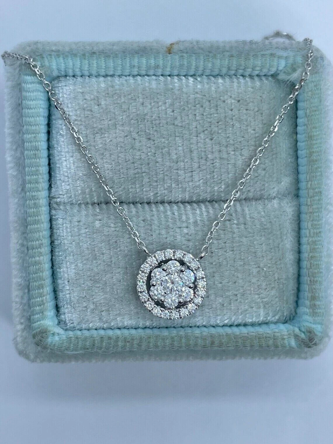 1Ct Lab Created Diamond Round Women’s Halo Cluster Pendant 14K White Gold Plated