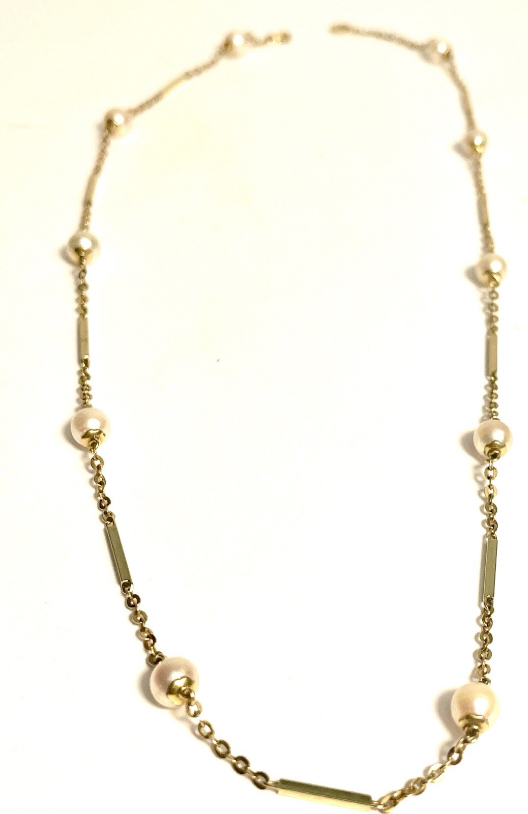 Rice Pearl Necklace Station VTG 14K Yellow Gold Designer Italy 2.25g 24″ RARE