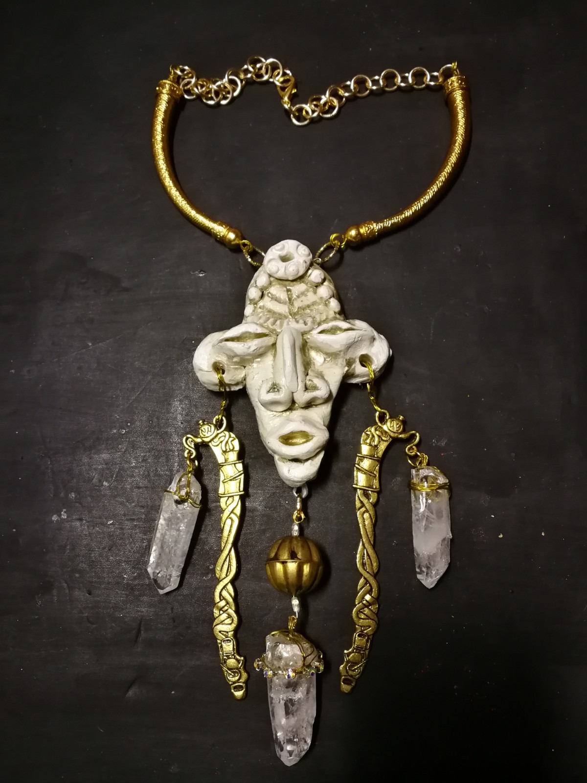 Luxury Jewelry Necklace Pendant Tribal Crystal Rock Charm Statement Ethnic Mask