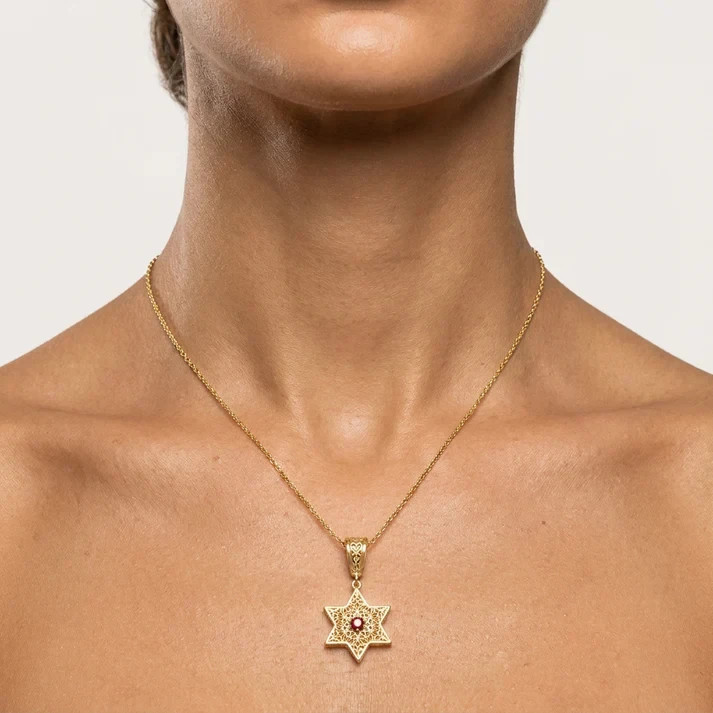 Star of David Filigree Pendant with Garnet or Citrine â€“ Optional Chain
