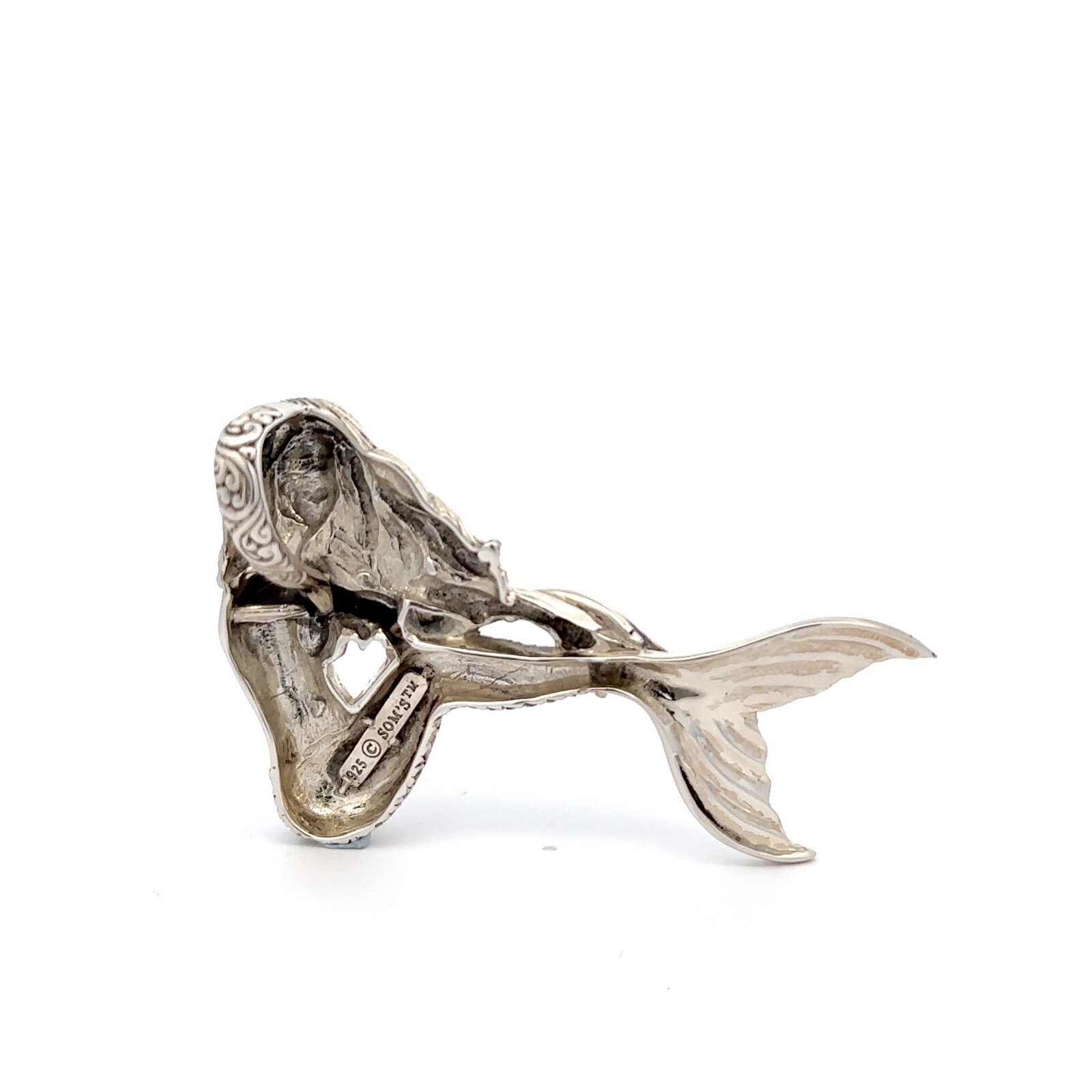 Sterling Silver Mermaid Pendant/Slide Designer Signed (1 7/8 x 2 3/4 Inch)