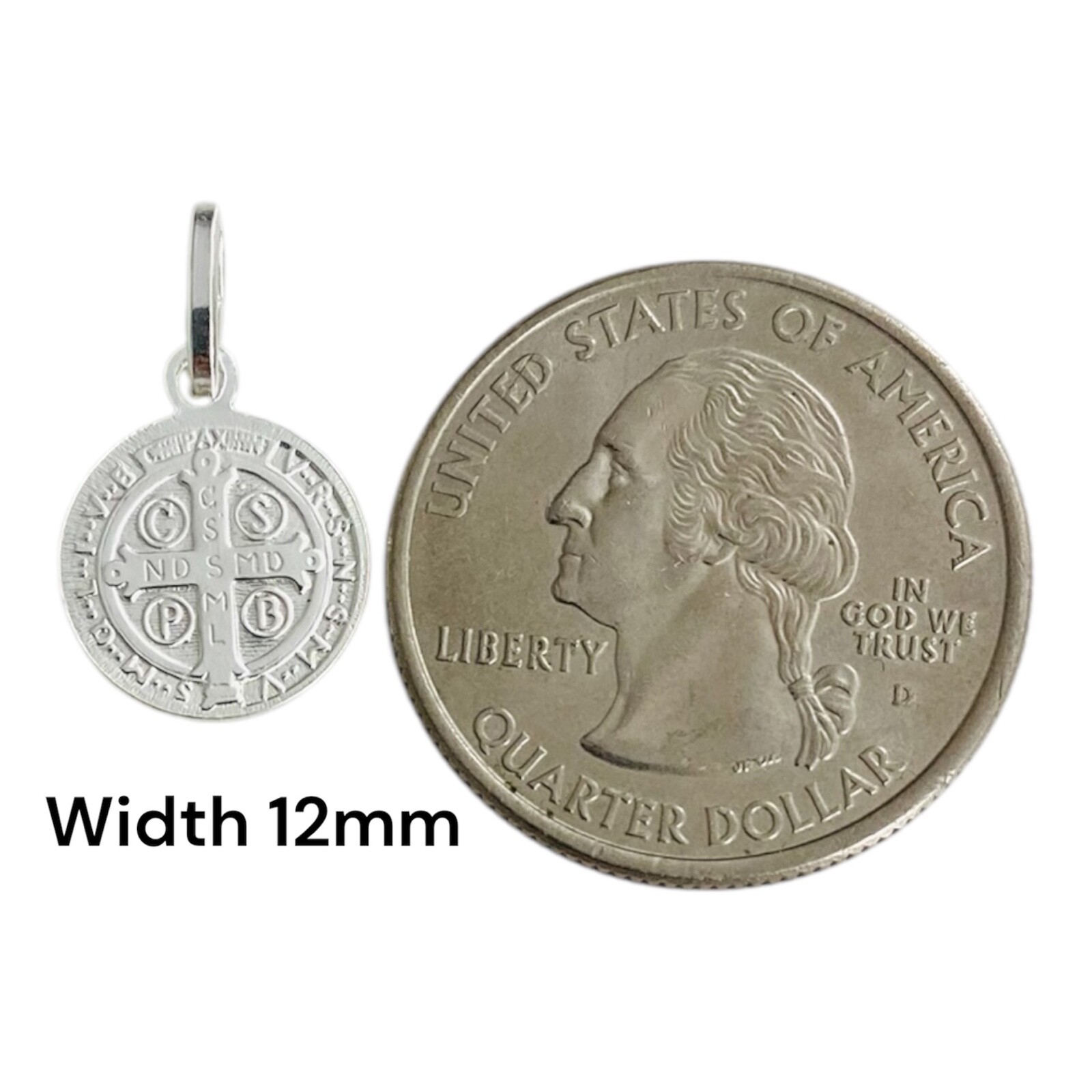 925 Sterling Silver Saint Benedict Pendant Necklace, 12mm Medal San Benito- N60