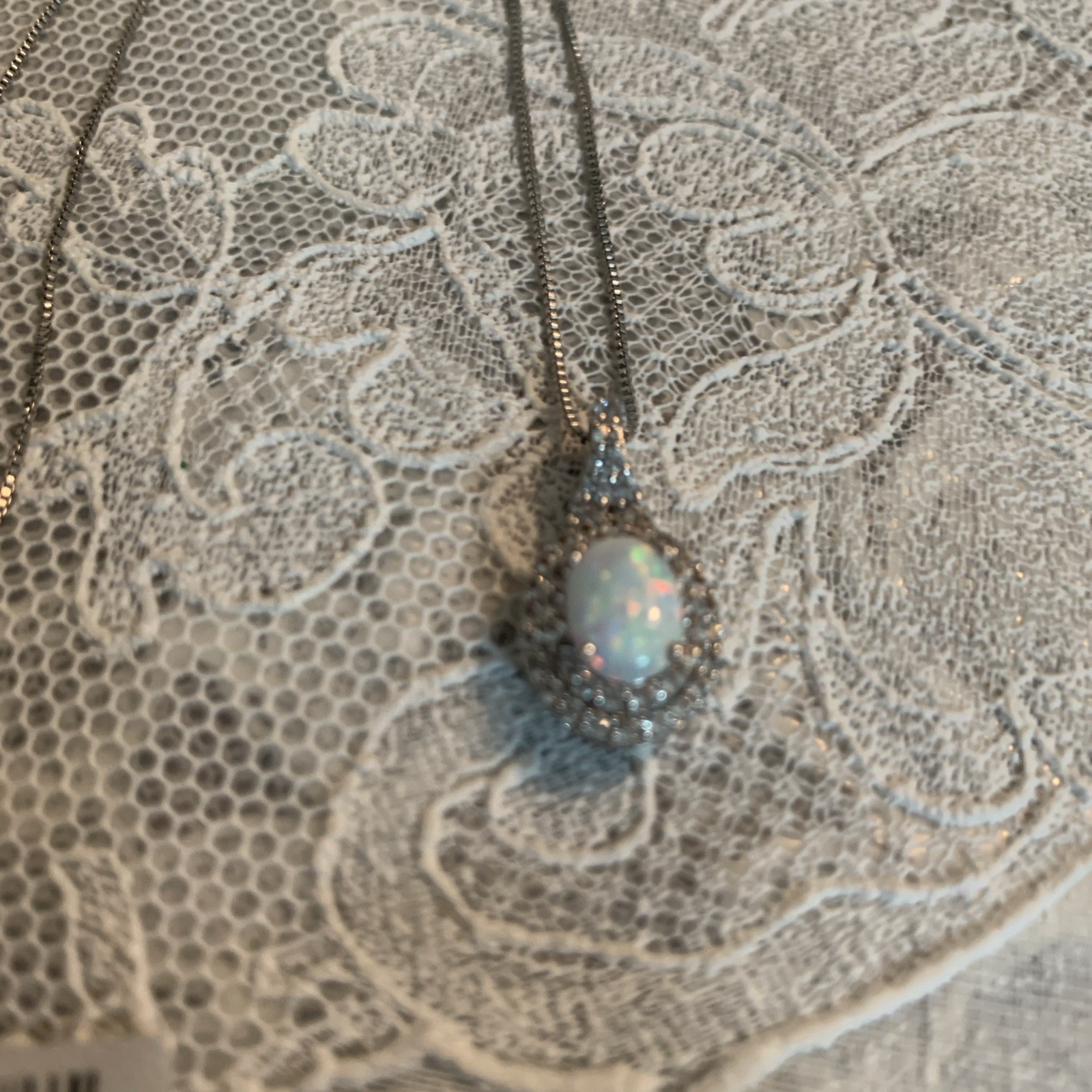 New Opal & White Sapphire Lab Created Sterling Silver 18″ Pendant Necklace