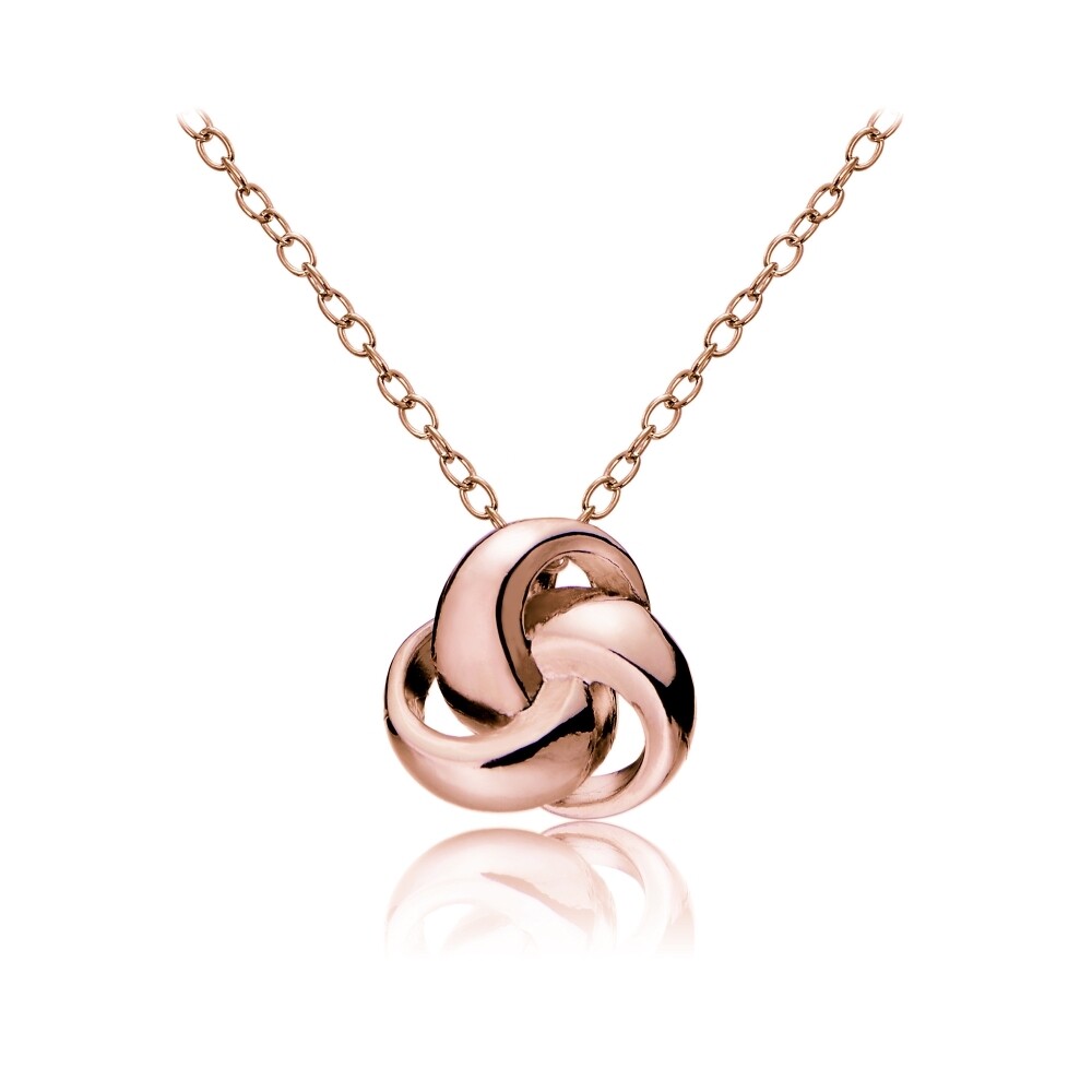 Rose Gold Tone over 925 Silver Polished Love Knot Necklace, 18″