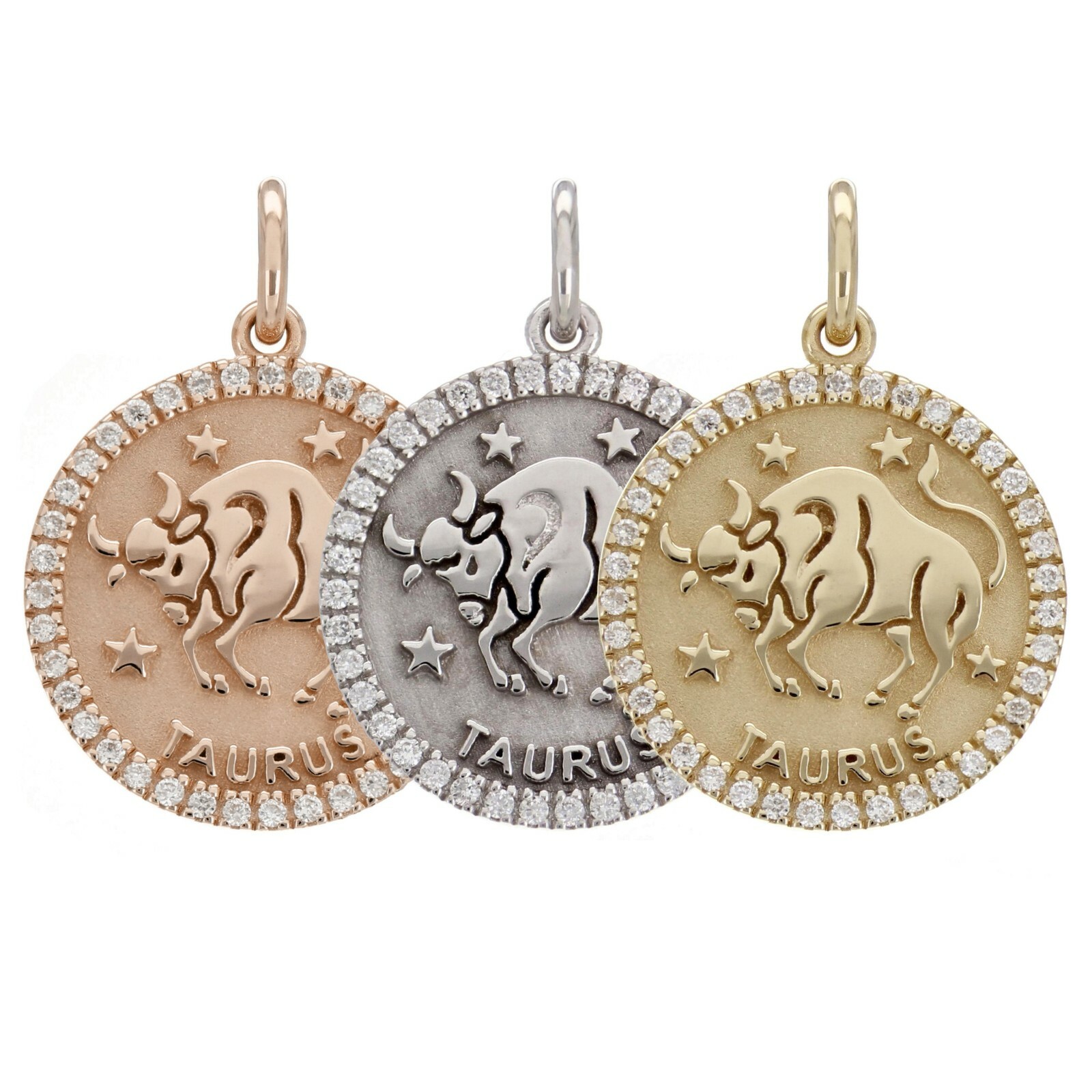 14k Yellow White or Rose Gold Diamond Zodiac Sign Charm Pendant