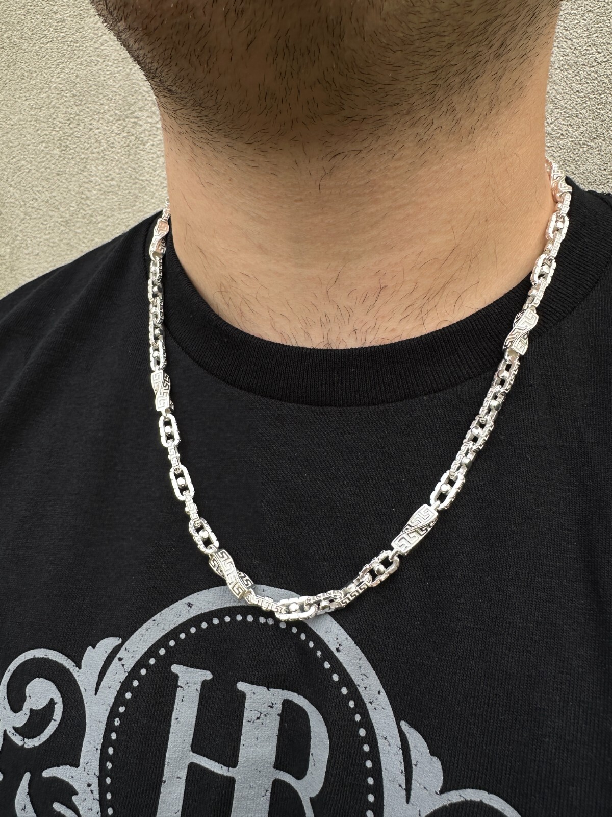 925 Sterling Silver Custom Greek Key Hermes Rolo Link Chain Necklace Bracelet