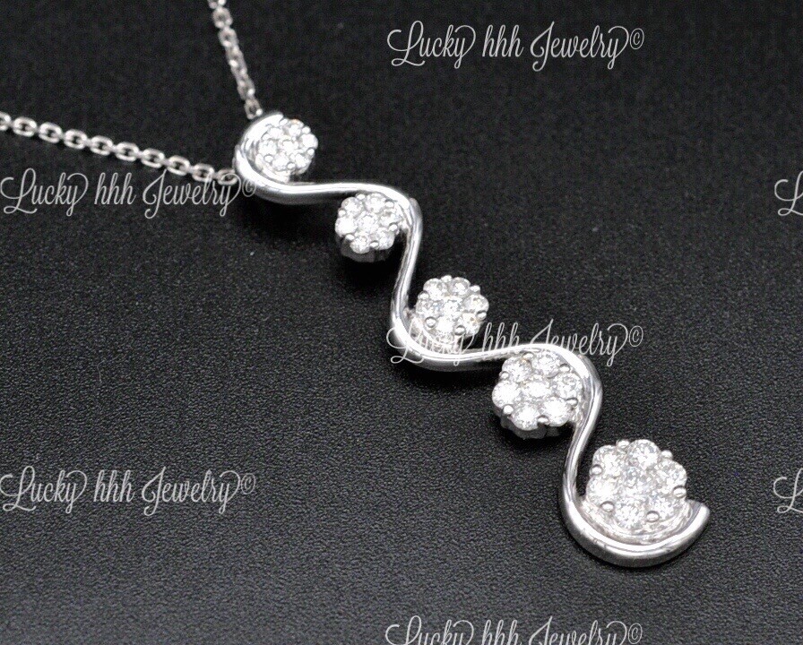 14k Solid White gold Natural Diamond Journey pendant 1.25 ct cluster made in USA