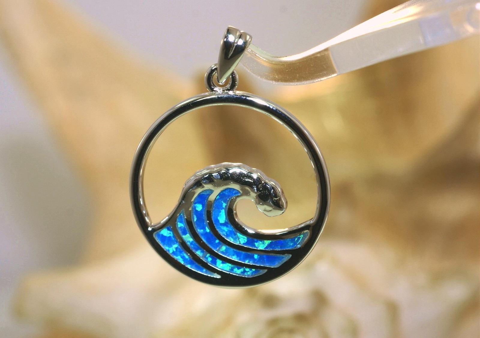 23.5MM RHODIUM 925 SILVER INLAID OPAL HAWAIIAN CRESTING OCEAN WAVE PENDANT #2