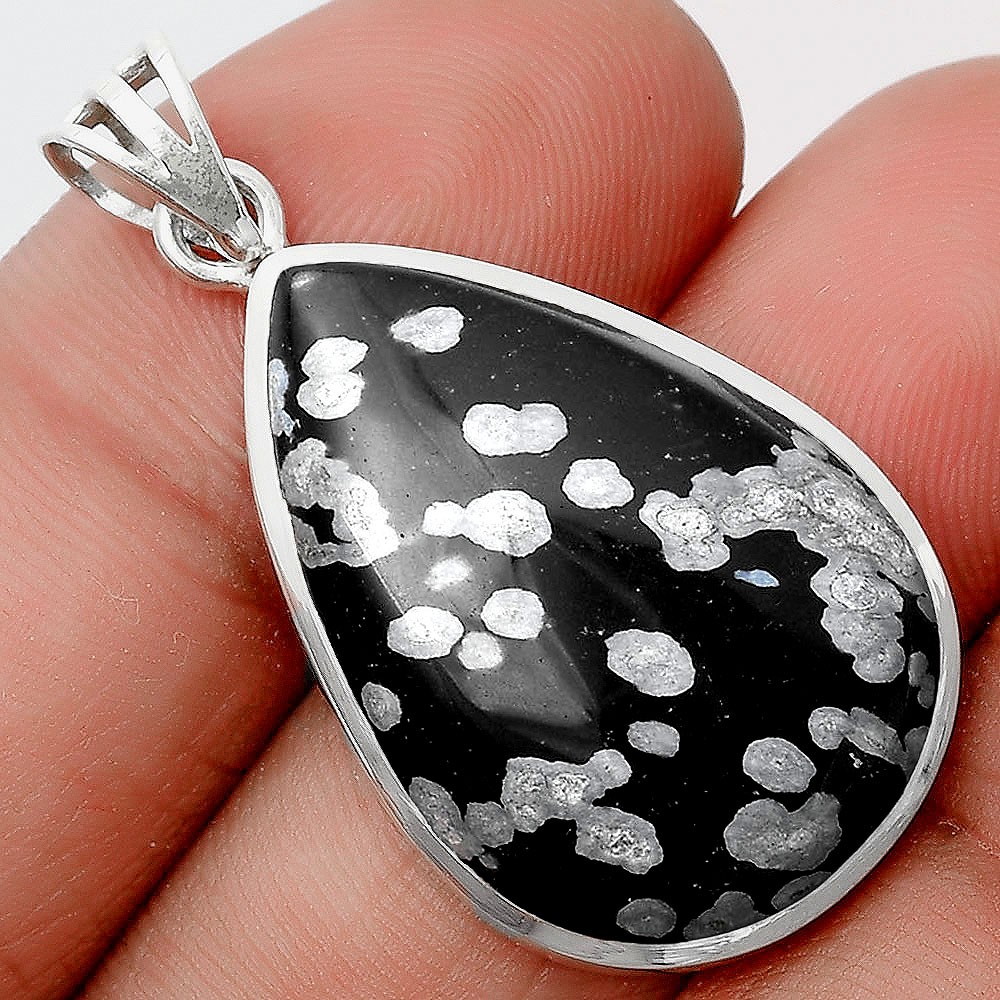 Natural Snow Flake Obsidian 925 Sterling Silver Pendant Jewelry P-1002