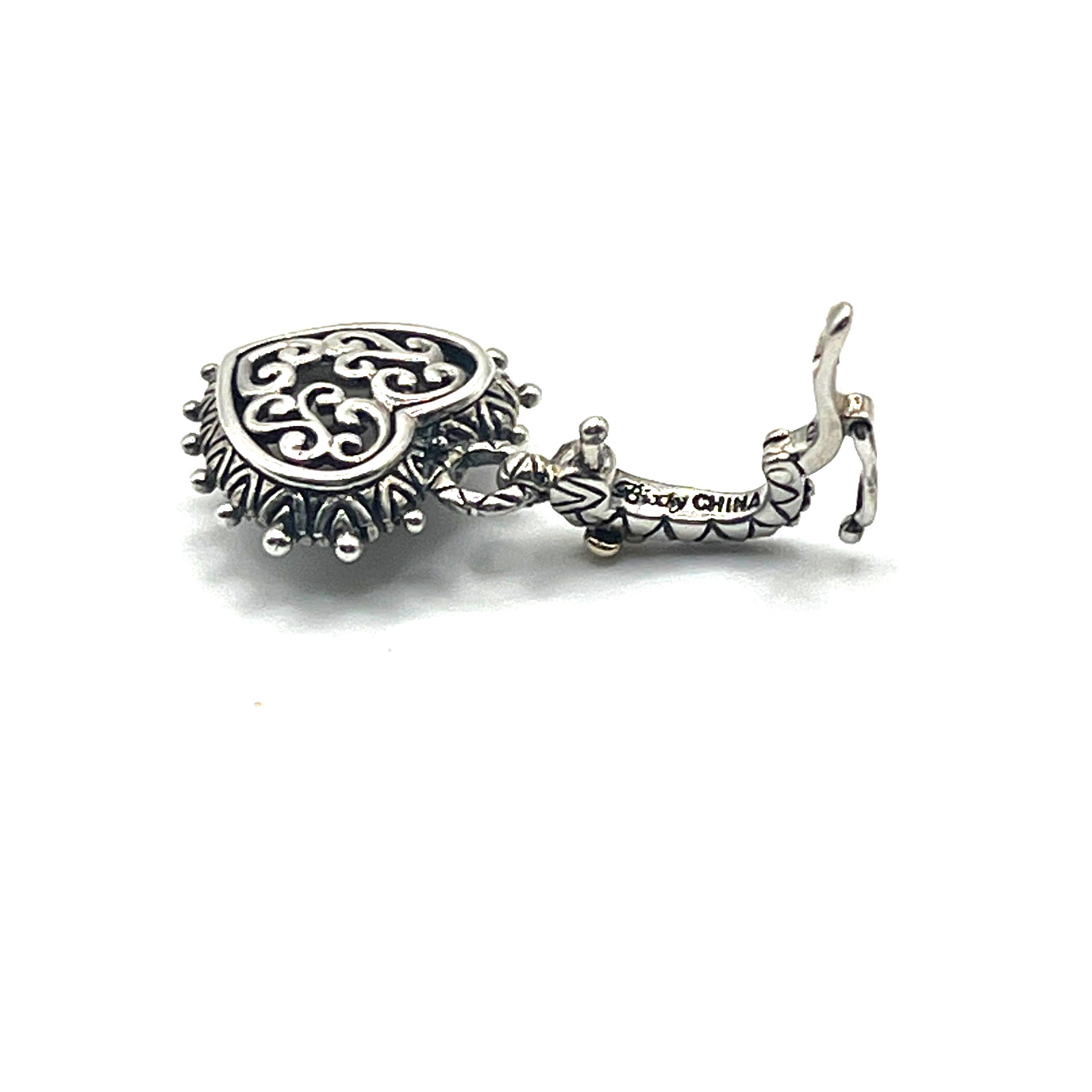 Barbara Bixby Charm Enhancer Pendant Heart Carved MOP Garnet Sterling 925 & 18K