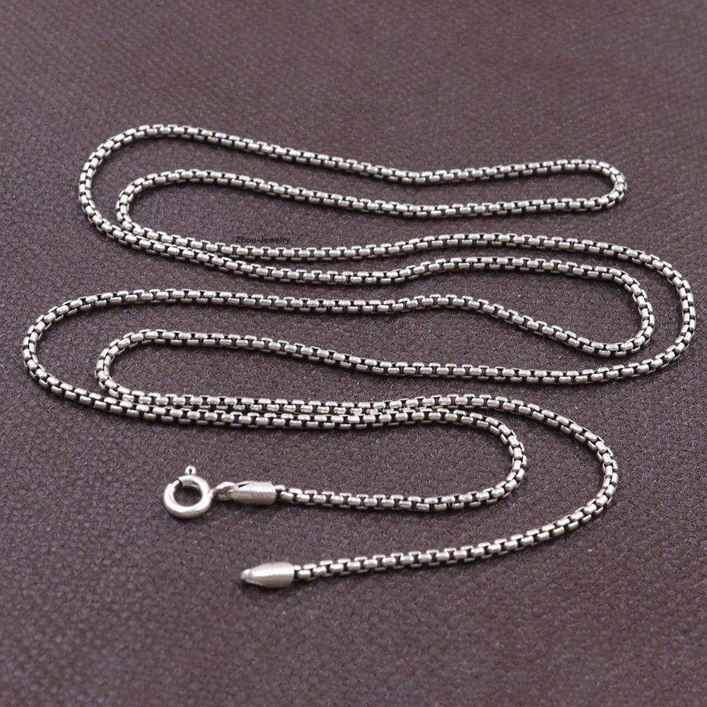 Real 925 Sterling Silver Box Link Necklace 2mm Width 31.5 Inches Sturdy Chain