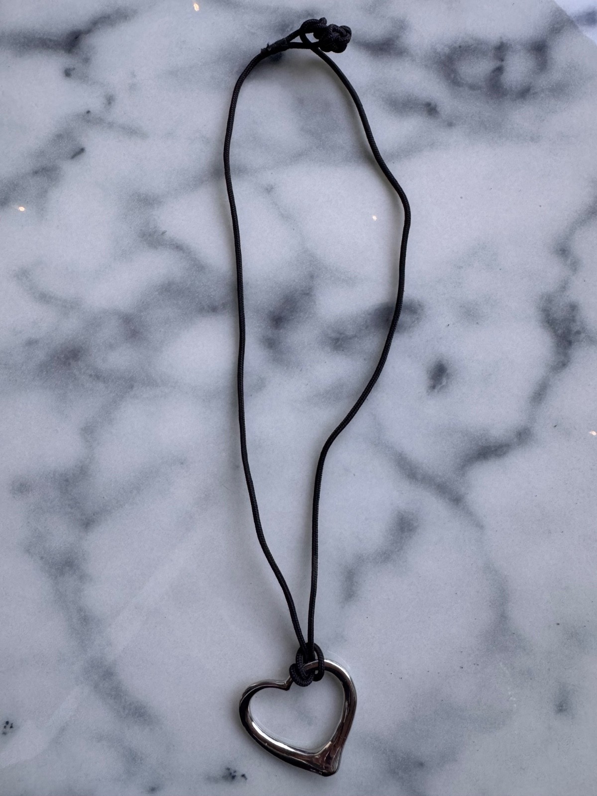 Tiffany & Co. Elsa Peretti Open Heart Pendant Necklace – Silk Cord