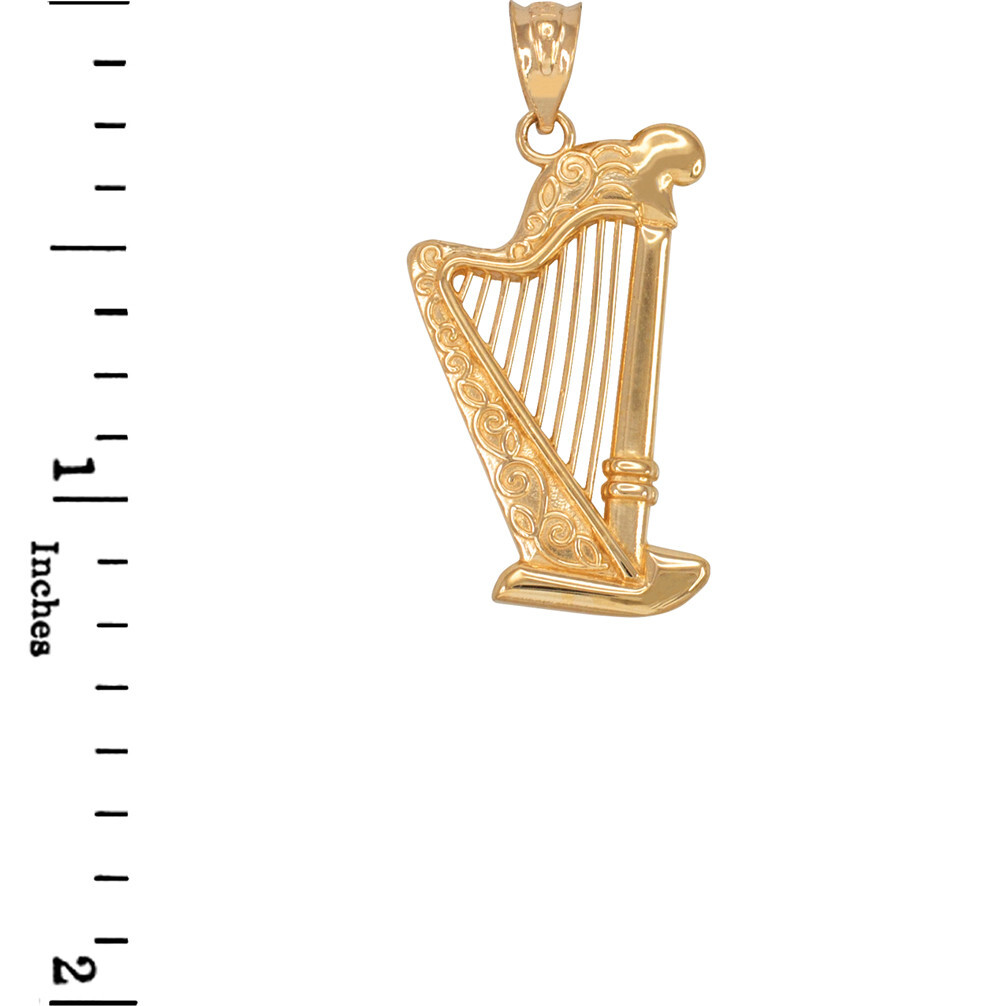 Solid Gold Harp Pendant Necklace (Available in Yellow/Rose/White Gold)