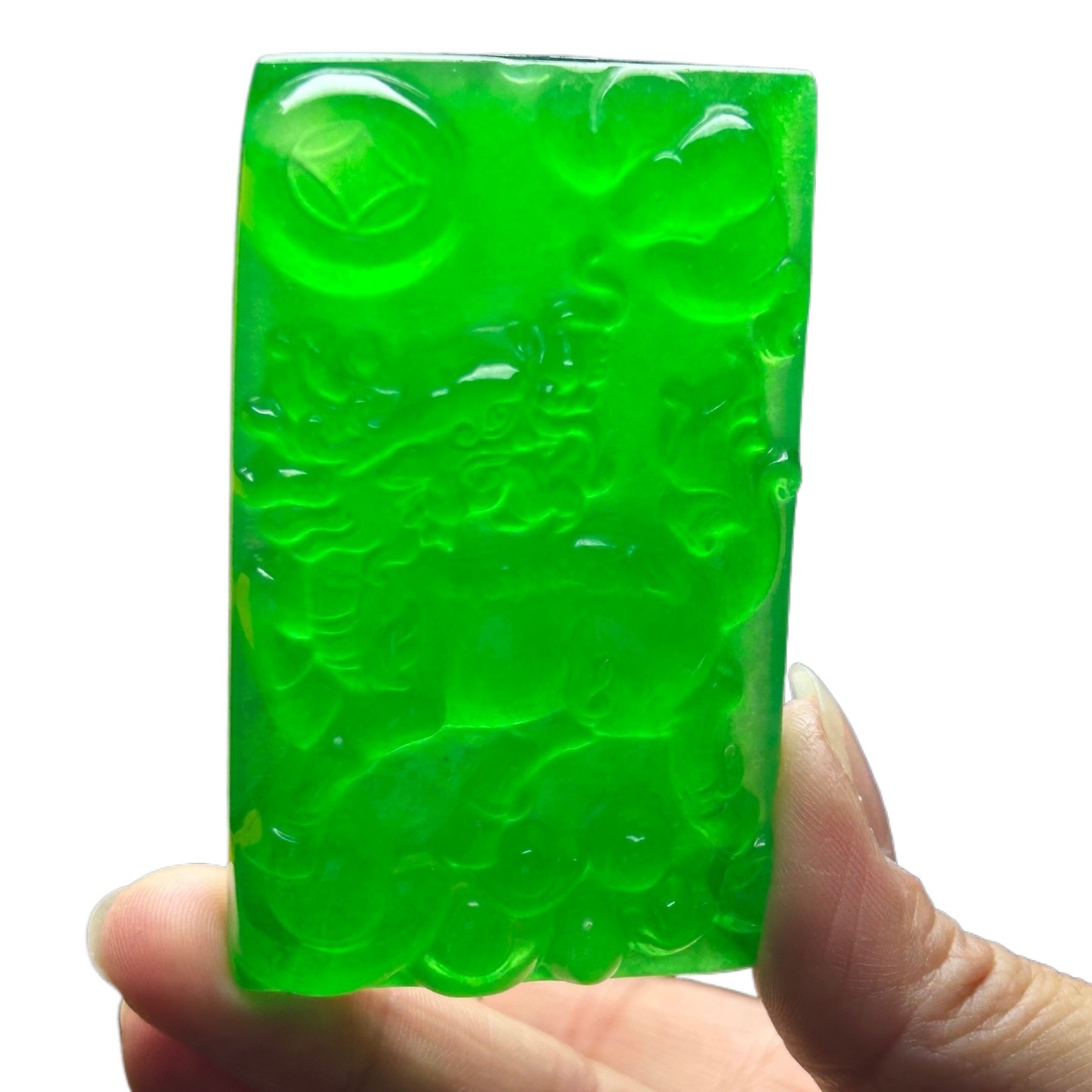 Nature Ice Green Burmese Jadeite Hand Carved Kylin Lucky Amulet Pendant Necklace