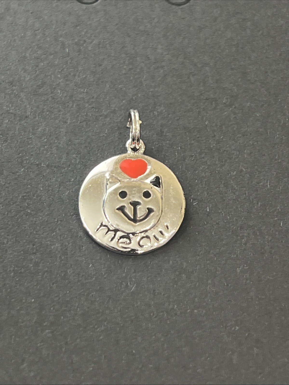 Sterling Silver MEOW KITTY RED HEART Charm Or Pendant ESTATE SALE FIND Stamped