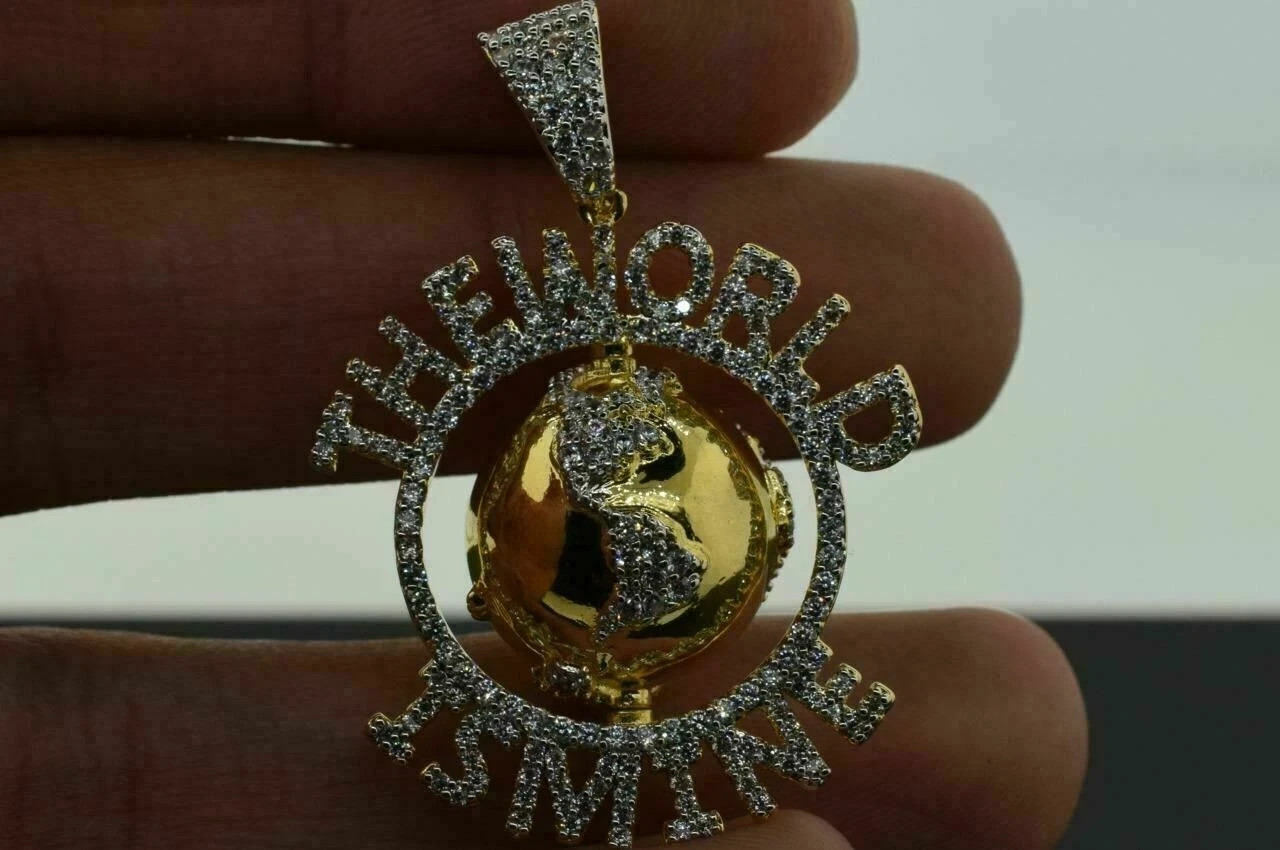 1.60 Ct Round Diamond The World Is Mine Globe Pendant 1.40″ 14K Yellow Gold Over