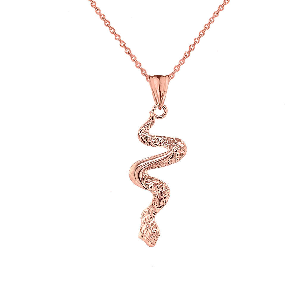 Solid Gold Serpent Snake Pendant Necklace (Available in Yellow/Rose/White Gold)