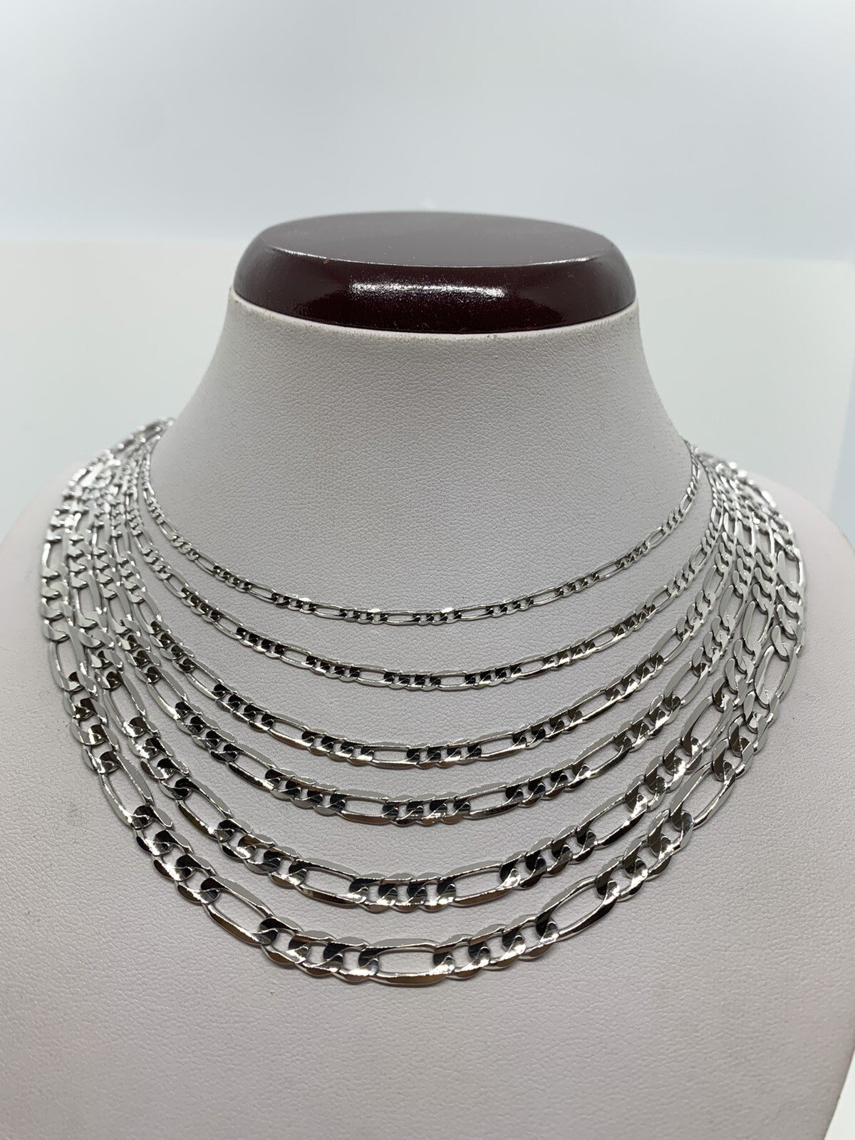 10K Solid White Gold Figaro Link Chain/Necklace Men’s/Women’s 2.2m-6mm 16″-30″