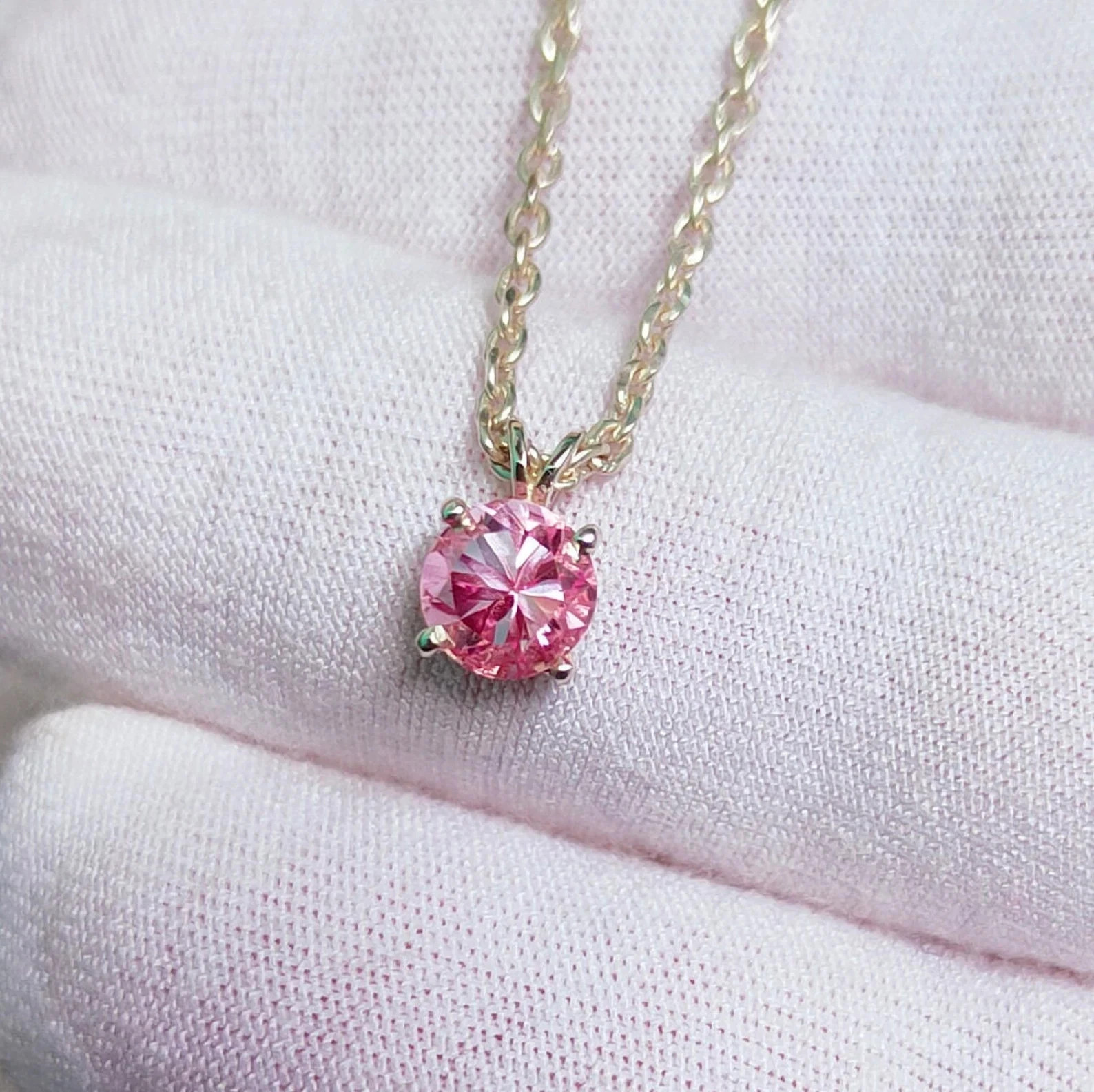 5 Ct Certified LabGrown Pink Diamond Solitaire Round Cut Sterling Sliver Pendant
