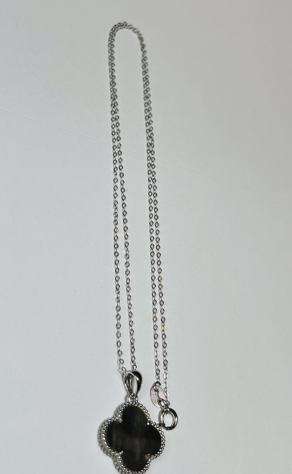 925 Sterling Silver Natural Black Mother Of Pearl Shell Clover Pendant Necklace