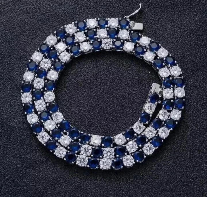 16Ct Round-Cut Lab Created Blue Sapphire Tennis Necklace 14k White Gold Plated