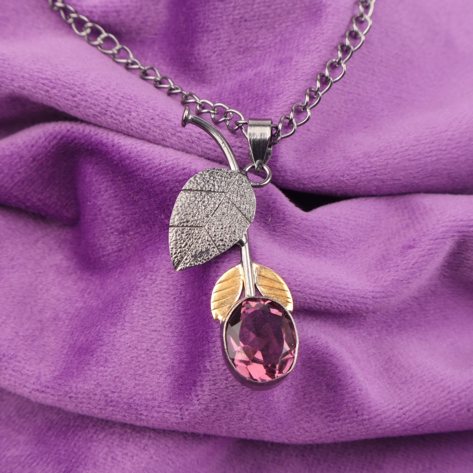 925 Silver Faceted Rhodolite Stone Bezel Wife Artisan Trendy Engagement Pendant