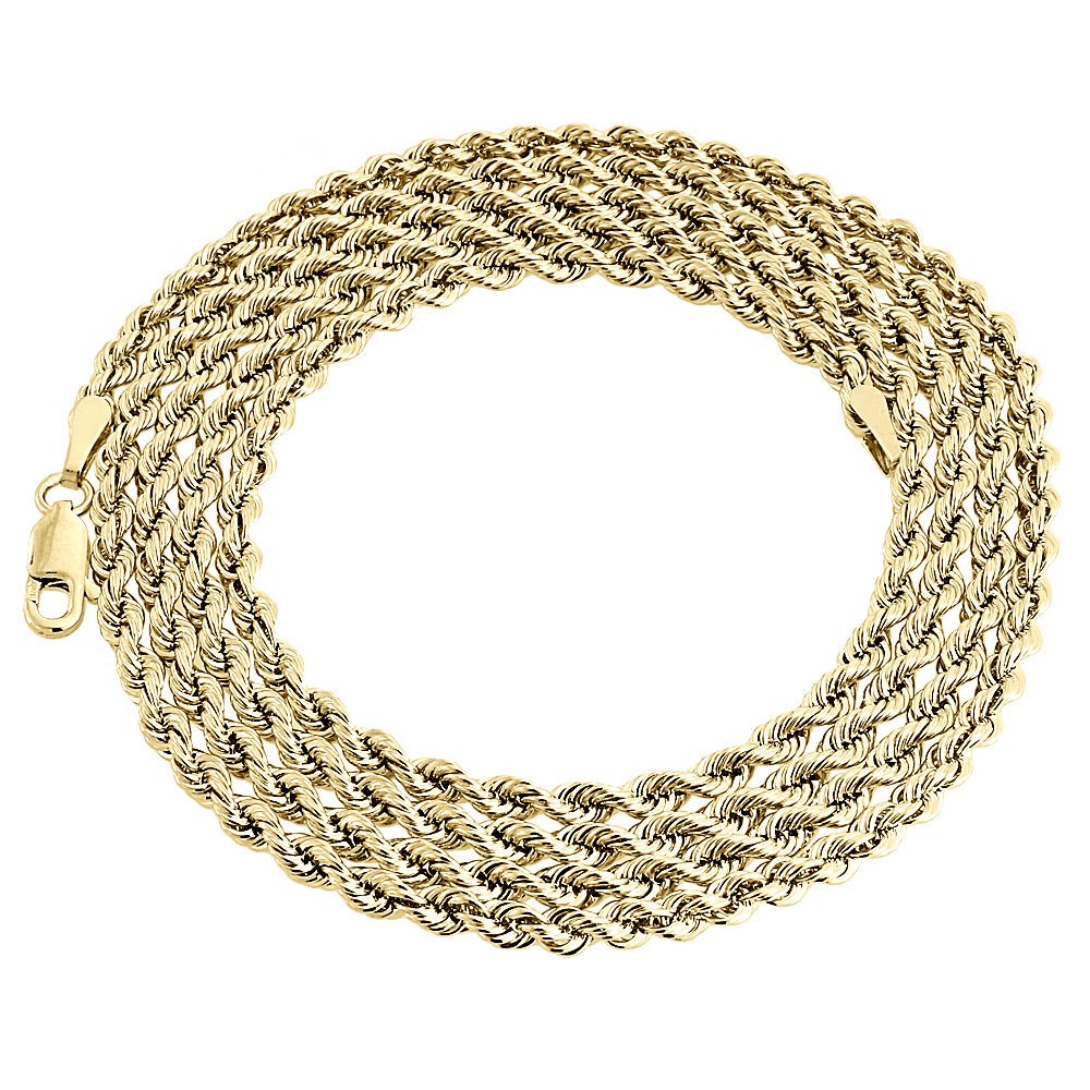 Mens Ladies 1/10th Yellow Gold 4mm Hollow Rope Chain Necklace 18 – 30 Inches