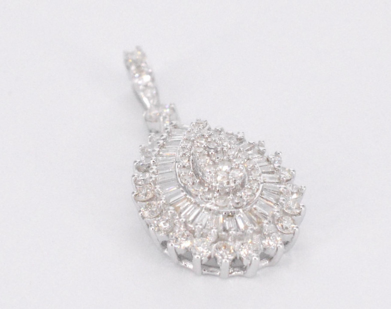 Colorless White Baguette & Round Cut 1.75CT Lab-Created Diamonds Leaf Pendant