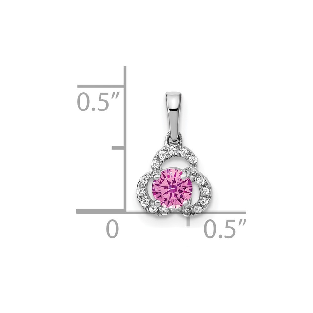 10k White Gold Created Pink Sapphire and Diamond Pendant 0.47g Gift for Her