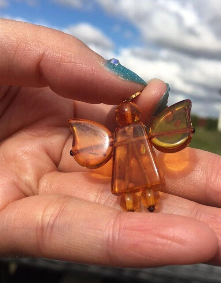 Authentic Baltic Amber Angel Pendant Charm With Gift Box For Children Adults
