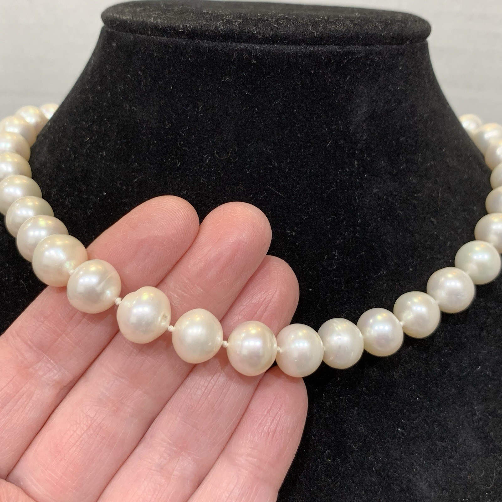 BIG Pearl Necklace 11mm 14k Yellow Gold 62.33gr White SouthSea style FIC 16” WOW