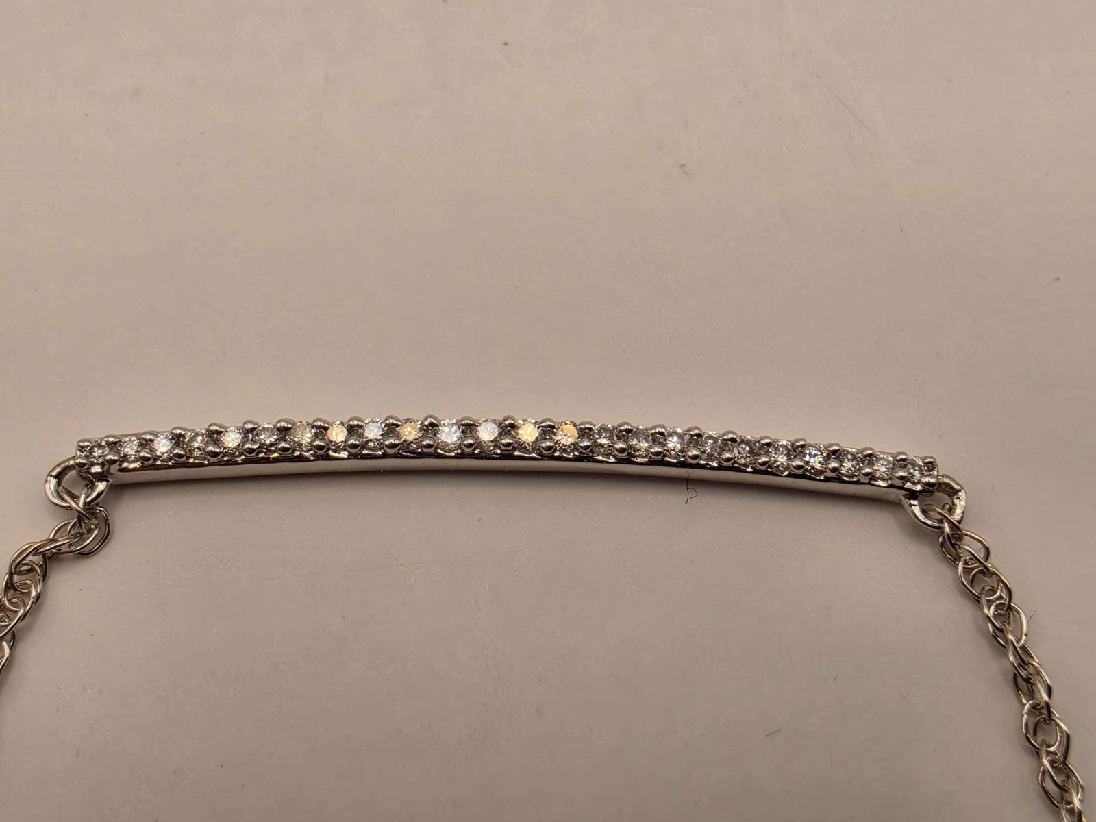 14K White Gold Natural Diamond Bar Necklace Long Pave Horizontal Bar Pendant Lay