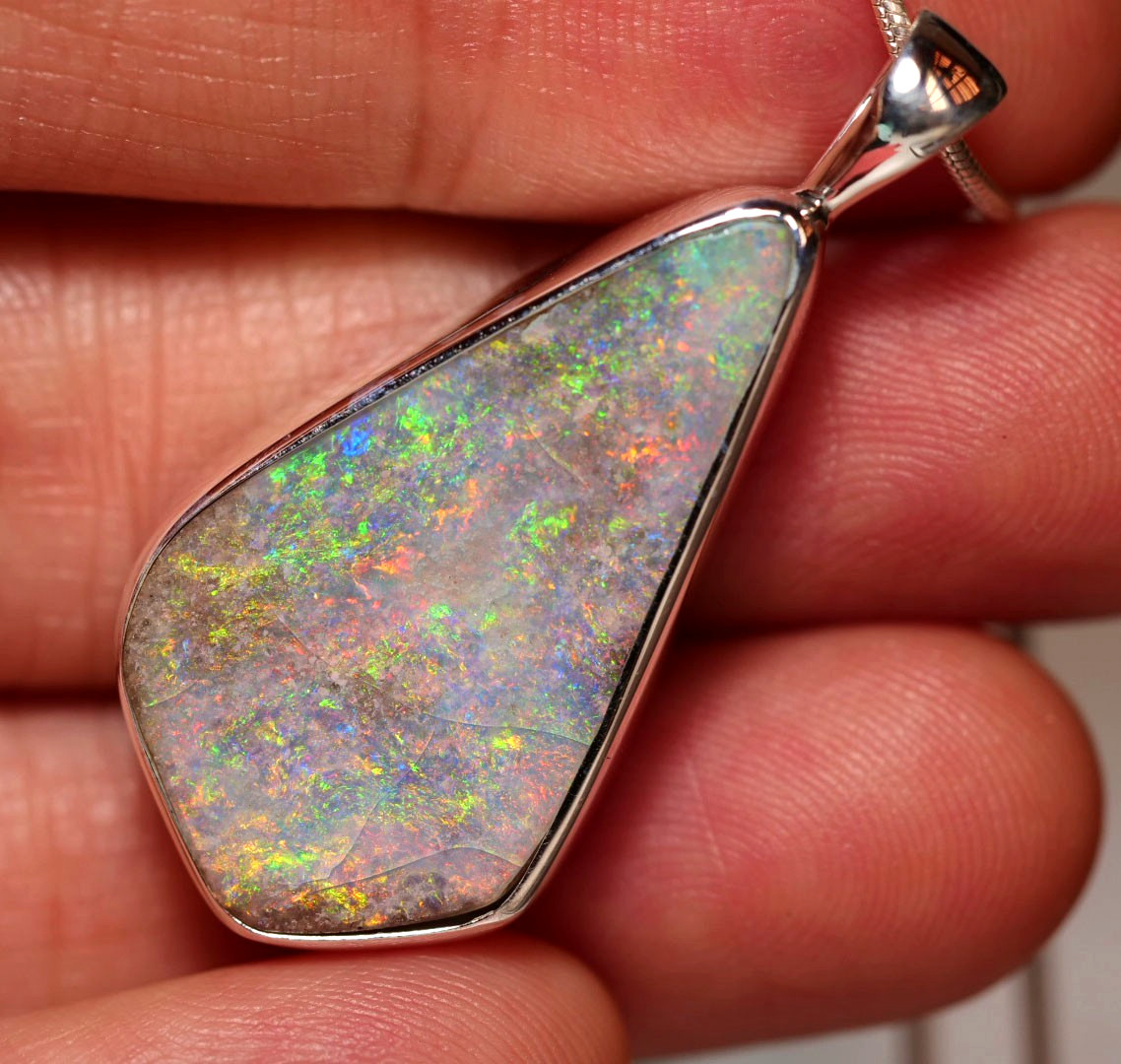 Australian Natural Andamooka Painted Lady Opal Silver 925 Pendant Hallmarked