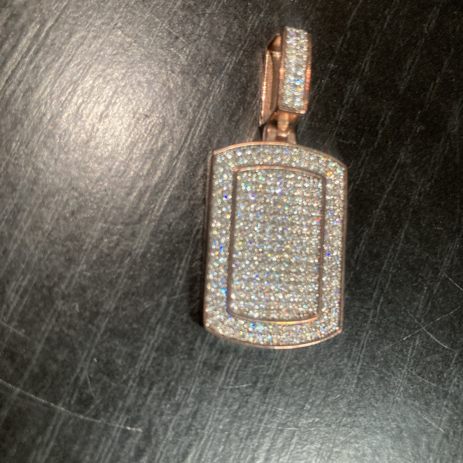 Moissanite Stone 14k Rose Gold Plated Dog Tag Pendant Necklace