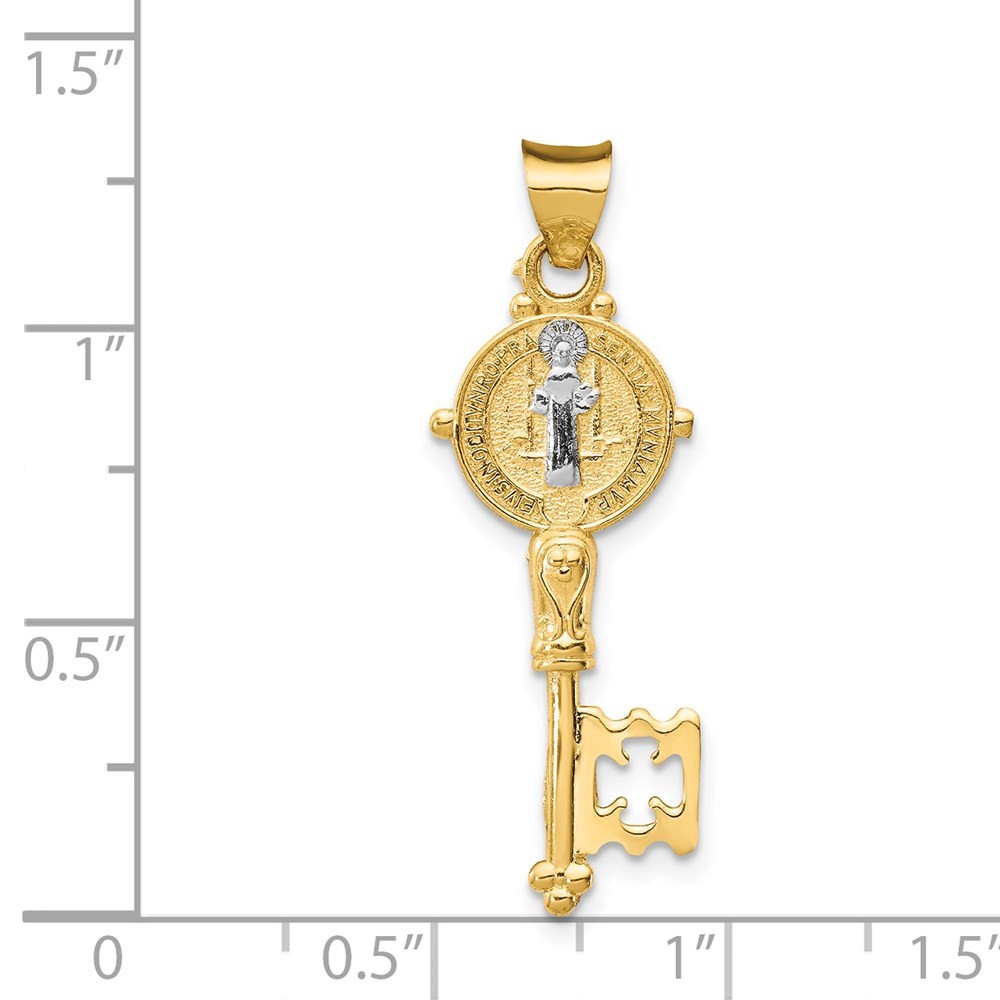 14k Yellow Gold with White Solid St. Benedict 2-Sided Cross Key Pendant 1.13 g