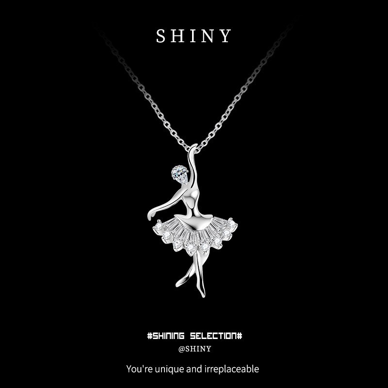 Ballet Girl Pendant Necklace S925 Silver Korean Viral Layering Chain Gift