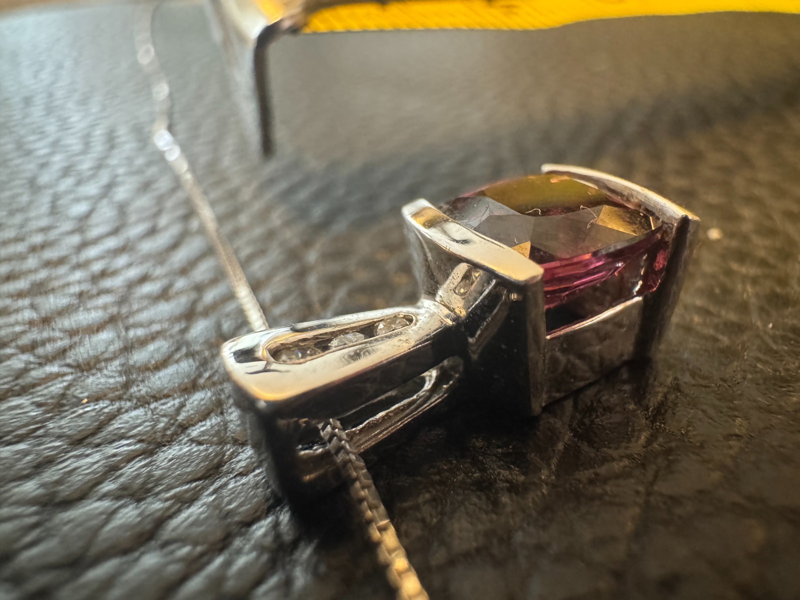 14K White Gold Rhodolite Garnet & Diamond Pendant Necklace – New, Never Worn