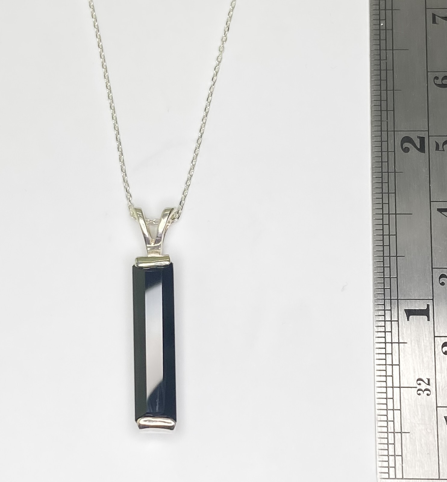 23.5 mm Scissor Cut Black Tourmaline Sterling Silver Pendant with Chain Necklace