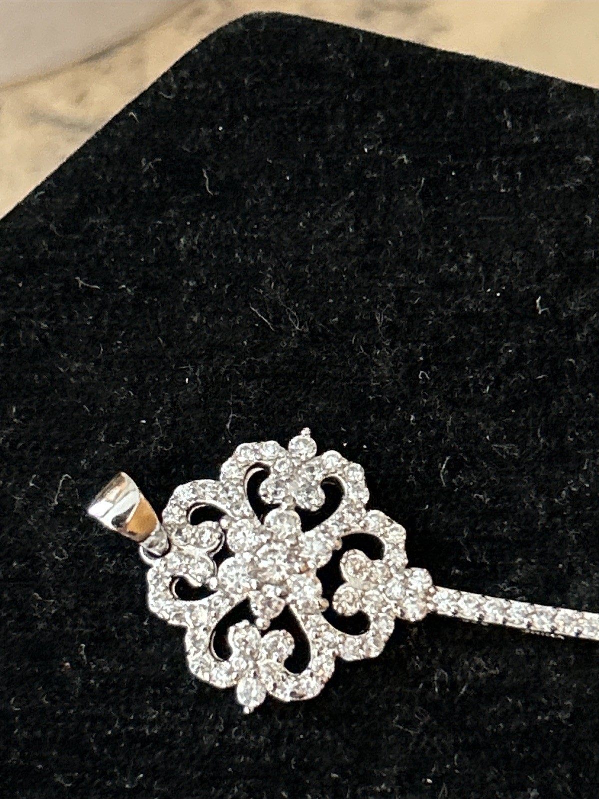 Beautiful Micro Pave Round CZ Flower Key Pendant 925 Sterling Silver – No Chain