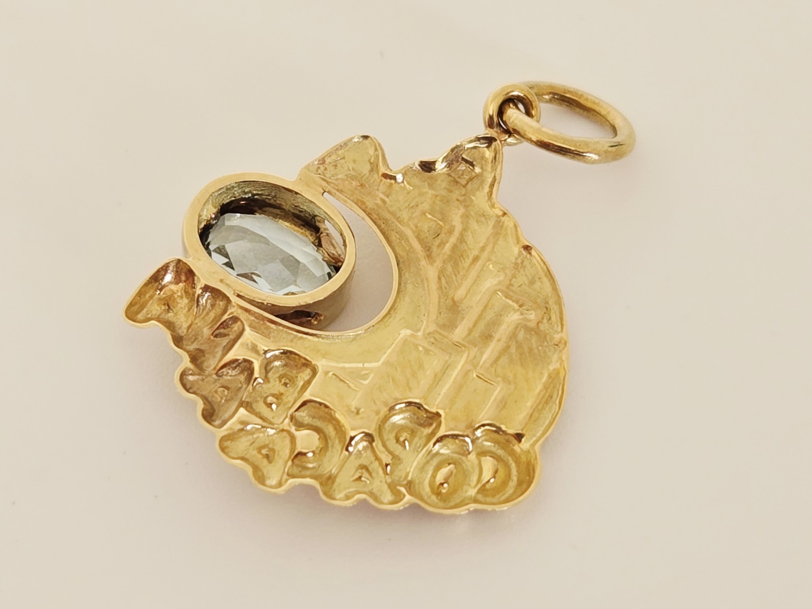 18K Yellow Gold Aquamarine Rio De Janeiro Brazil Copacabana Beach Pendant
