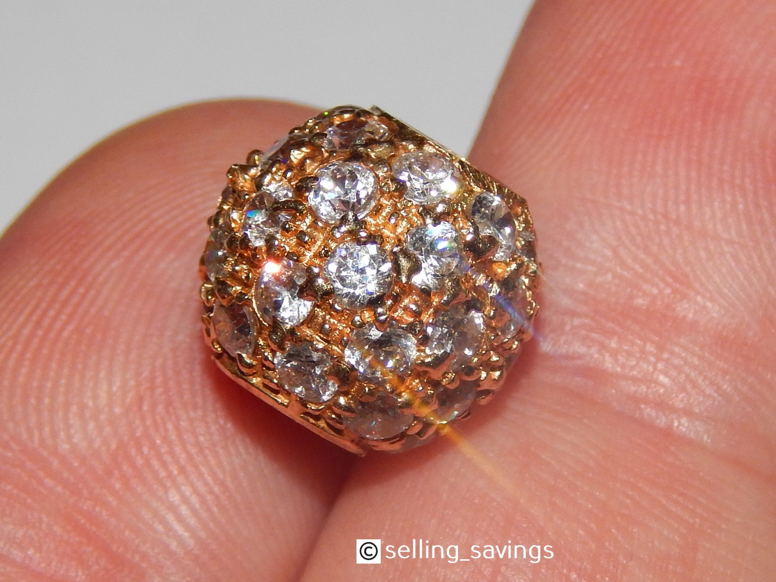 14K YELLOW GOLD CZ DIAMOND GEMSTONE 1/2 INCH DIAMETER BEAD BALL PENDANT