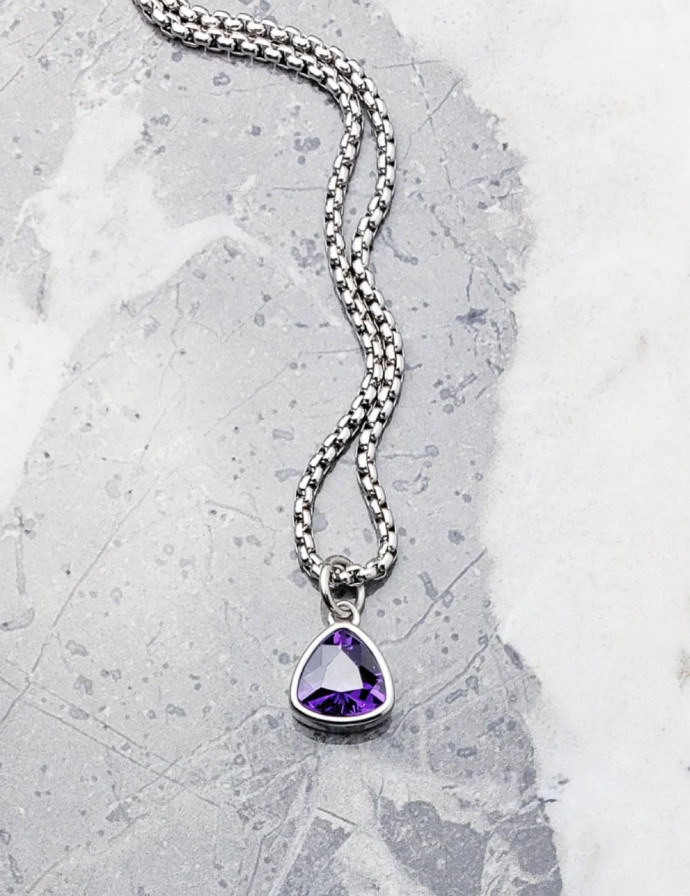 Real Trillion Cut Amethyst Gemstone Pendant 925 Sterling Silver Anniversary Gift