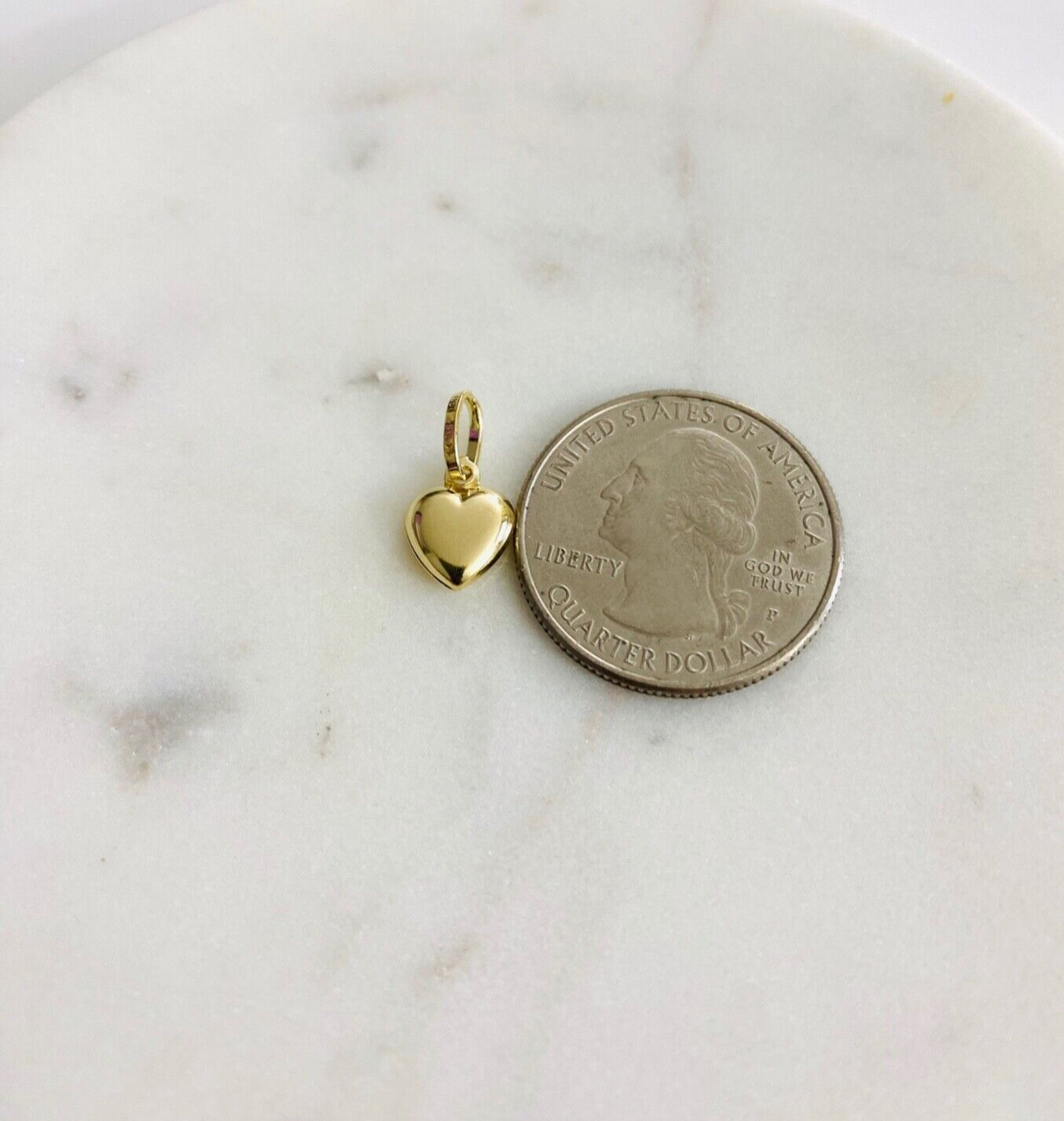 14k REAL Gold 3D puffy heart, 16mm x 8mm Gold Heart Charm- 14k Small Heart-PT446